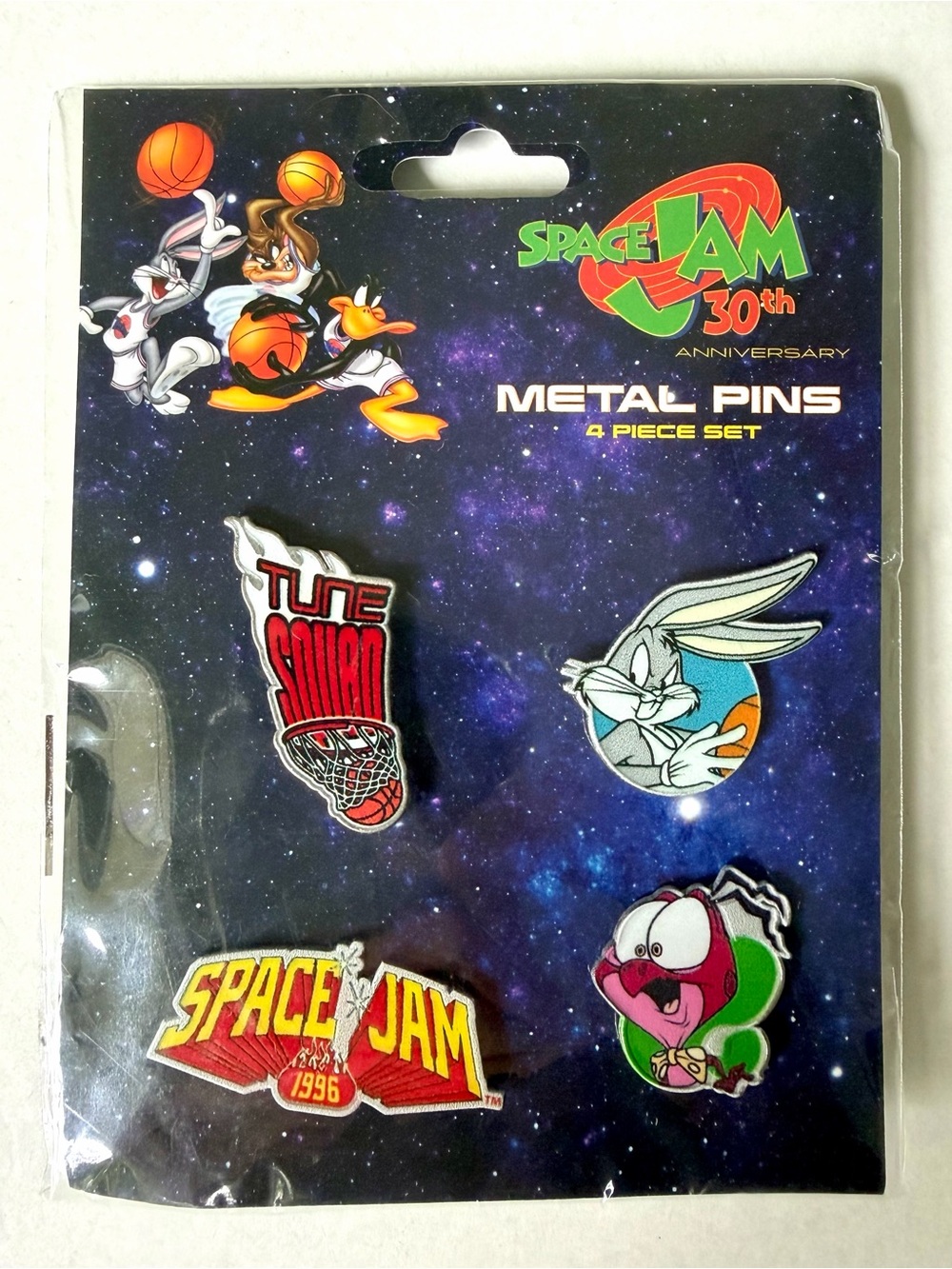 Space Jam Pins 4 Piece Set 30th Anniversary Characters Branding From 1996 Film